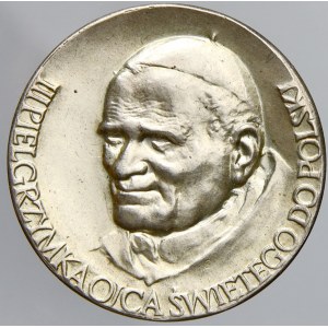 III. návštěva papeže v Polsku + II. Eucharistický konkres 1987. Portrét papeže, opis / zářící znak IHS, opis. Nesign...