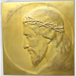 Ježíš Nazaretský 1903, bez textů. Signováno. Jednostr. litý zlac. bronz 116 x 114 mm