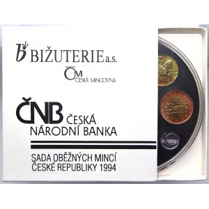 Sada oběhových mincí ČR 1994 (Hamburg, Winnipeg, Jablonec + žeton), orig. obal