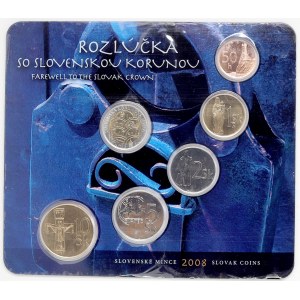 Sada oběhových mincí SR 2008 (50 hal. až 10 Ks + žeton), verze rozloučení, orig. obal
