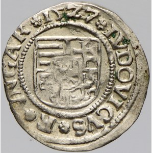 Ludvík II. (1516-26). Denár 1527 L-K (posmrtný). Husz.-841. n. prohnutý