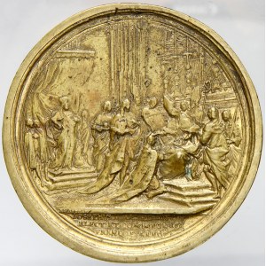 Medaile ke korunovaci na římského krále ve Frankfurtu 3.4.1764. Korunované poprsí, opis / davová korunovační scéna...