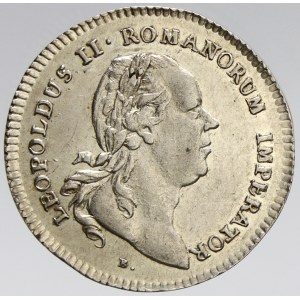 Malý žeton k volbě za římského císaře ve Frankfurtu 30.9.1790. Portrét, opis / na oltáři korunovační předměty...