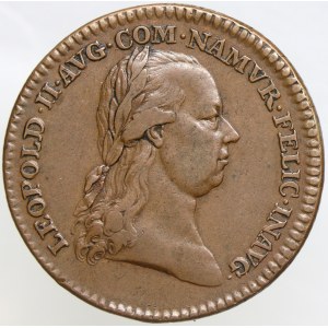 Větší žeton na holdování v Namuru 1791. Portrét, opis / korunovaný znak, opis a nápis. Bronz 33,5 mm (12,98 g). Novák-V...