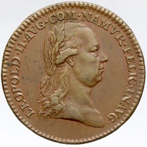 Větší žeton na holdování v Namuru 1791. Portrét, opis / korunovaný znak, opis a nápis. Bronz 33 mm (12,99 g). Novák-V...