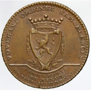 Větší žeton na holdování v Namuru 1792. Portrét, opis / znak, opisy. Bronz 34 mm. Novák-V/XVII...