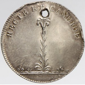 Malý žeton ke korunovaci na uherskou královnu v Bratislavě 7.9.1808. Pod korunou nápis / kvetoucí lilie, opis. Ag 20...