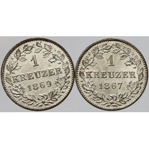 Württemberg. Ludvík II. (1864-86). 1 krejcar 1867, 1869. KM-487