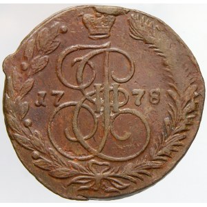Kateřina II. (1762-96). 5 kop. 1778 EM Jejatěrinburg. KM-59.3