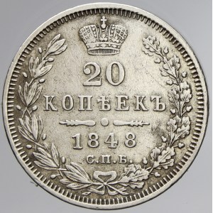 Mikuláš I. (1825-55). 20 kop. 1848 CПБ/HI. KM-165. dr. škr.