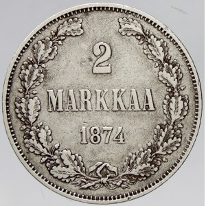 Finsko pod Ruskem. 2 markkaa 1874 S. KM-7.2