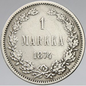 Finsko pod Ruskem. 1 markkaa 1874 S. KM-3.2. zcela n. hr.