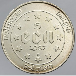 Belgie. Neoficiální 5 ECU 1987 Karel V. (Ag 0.833, 37 mm, 22,91 g), etue, certifikát. KM-166