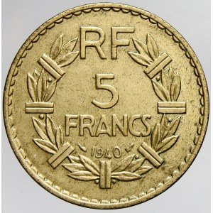 Francie. 5 Fr. 1940 mosazný, pro oběh v Alžíru. KM-888a.1