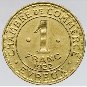 Francie - Evreux , obchodní komora. 1 Fr. 1922 (mosaz 24 mm)