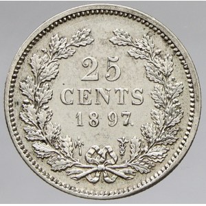 Nizozemí. 25 cent 1897. KM-115