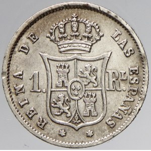 Španělsko. 1 real 1859. KM-27.2. n. škr., n. hr.