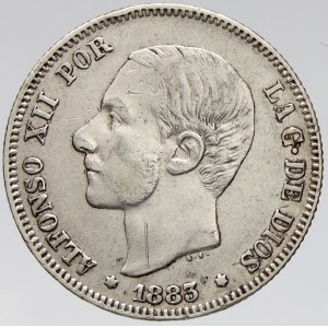 Španělsko. Alfonso XII. (1874-85). 2 peseta 1883 MS-M. KM-76 (678.2). n. hry