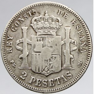 Španělsko. Alfonso XIII. (1886-1931). 2 peseta 1892 PG-M. KM-81 (692)