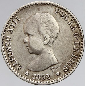 Španělsko. 50 centimos 1892/92 PG-M. KM-79 (690). n. škr.