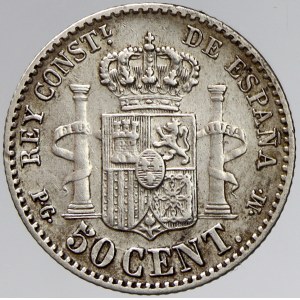 Španělsko. 50 centimos 1892/92 PG-M. KM-79 (690). n. škr.