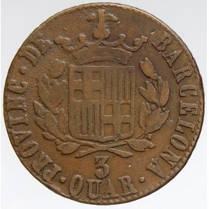 Španělsko - Barcelona. 3 quartos 1823. KM-L23 (80)