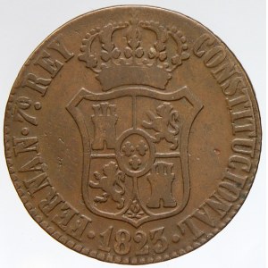 Španělsko - Barcelona. 3 quartos 1823. KM-L23 (80)