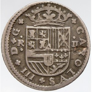 Španělsko - Katalánsko. Karel III. (1705-14). 2 real 1710 Barcelona. KM-PT5. dr. vada mat.