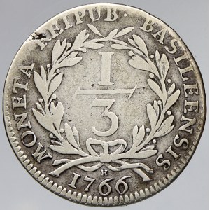 Švýcarsko - Basilej. 1/3 tolar 1766 H. KM-167. dr. vada mat.