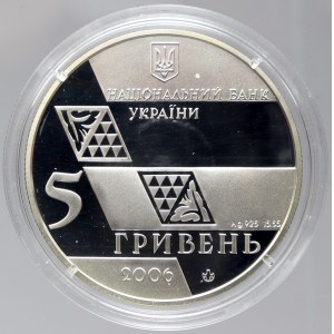 Ukrajina. 5 hřiven 2006 M. Hrushevskyi (1/2 OZ Ag 0.925), certifikát, plexi pouzdro...
