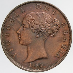 Velká Británie. ½ penny 1854. KM-726. n. škr.