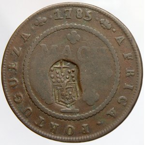 Angola. 2 macutas b.l. (1837), kontramarka na minci 1 macuta 1785. KM-51.2