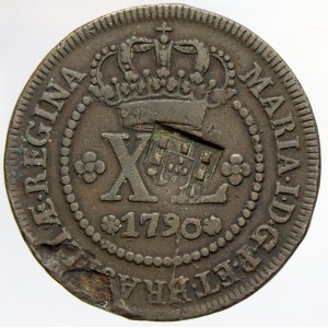 Brazílie. 80 reis b.l. (1809), kontramarka na minci 40 reis 1790. KM-290.2. dr. vada mat.