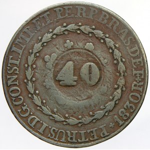 Brazílie. 40 reis b.l. (1835), kontramarka na minci 80 reis 1830 R. KM-444.1