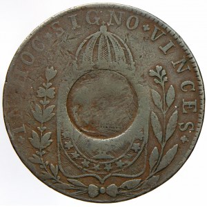 Brazílie. 40 reis b.l. (1835), kontramarka na minci 80 reis 1830 R. KM-444.1