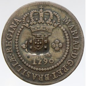 Brazílie. 20 reis b.l. (1809), kontramarka na minci 10 reis 1790. KM-273.1