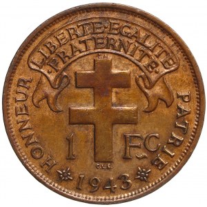 Francouzská Rovníková Afrika. 1 frank 1943 SA. KM-2a