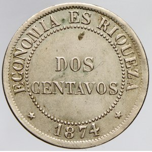 Chile. 2 centavos 1874. KM-147