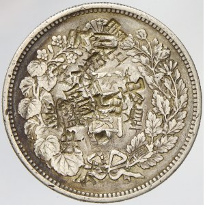Japonsko. 1 yen r. 27 (1894), velké množství blíže neurč. čínských kontramarek...