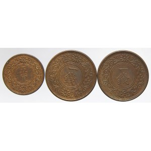 Japonsko. 1 sen r. 7 (1918), r. 8 (1919), 5 rin r. 8 (1919). KM-Y-42, 41