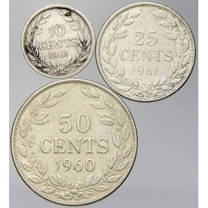 Liberie. 10 c. 1961, 25 c. 1961, 50 c. 1960. KM-15, 16, 17