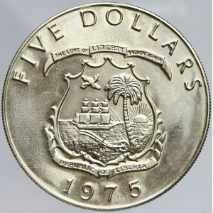 Liberie. 5 dollar 1975. KM-29