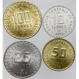 Mali. 10 + 25 + 50 + 100 frank, vše 1975. KM-9, 10, 11, 12