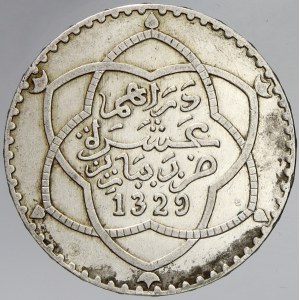 Maroko. Abd al Hafíz (1908-12). 1 rial (10 dirham) AH 1329/1911. Y-25