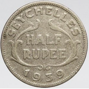 Seychely. ½ rupie 1939. KM-3