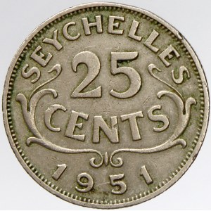 Seychely. ¼ rupie 1951. KM-9
