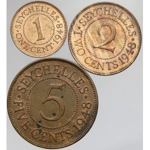 Seychely. 1 c., 2 c., 5 c., vše 1948. KM-5, 6, 7