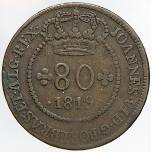Sv. Tomáš a Princův ostrov. 80 reis 1819 Bahia (kruh s 53 perlami). KM-F1