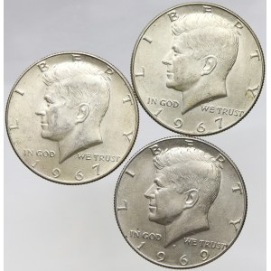USA. ½ dollar 1967 (2x), 1969 D. KM-202a