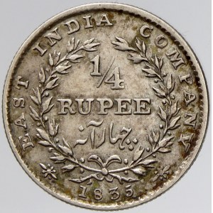 Východoindická obchodní společnost. Wilhelm IV. 1/4 rupie 1835